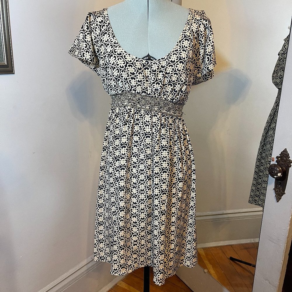 ANTHRO COREY LYNN CALTER Geometric Silk Dress - Women's Flutter Sleeve Dress